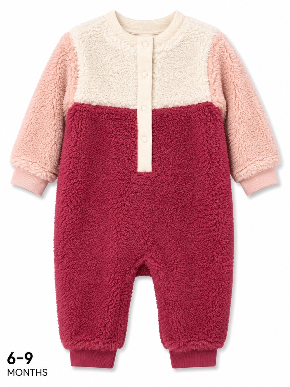 Cozy Colorblock Fleece One-Piece Romper - Pink/Cream/Berry